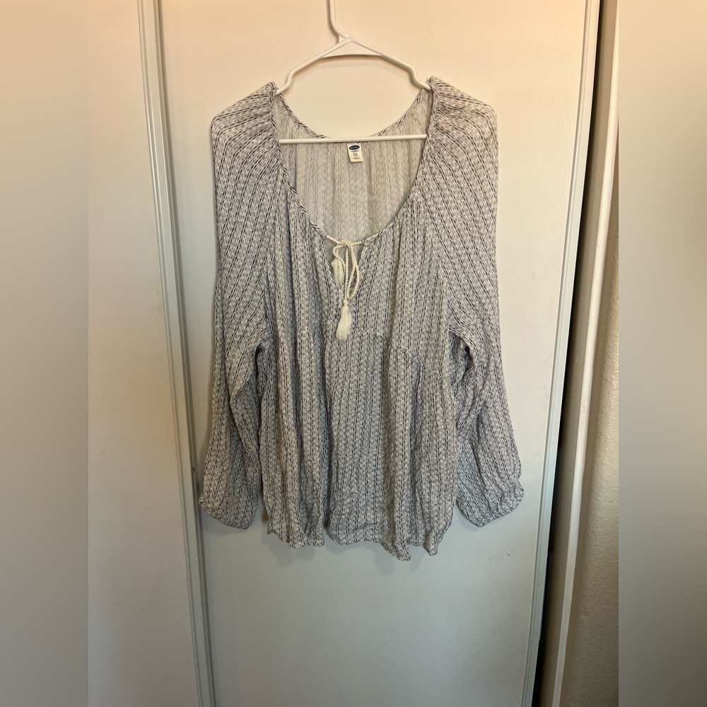 Old Navy Navy Blue Long Sleeve Stretch Pullover Tie Front Knit Top Size XXL boho